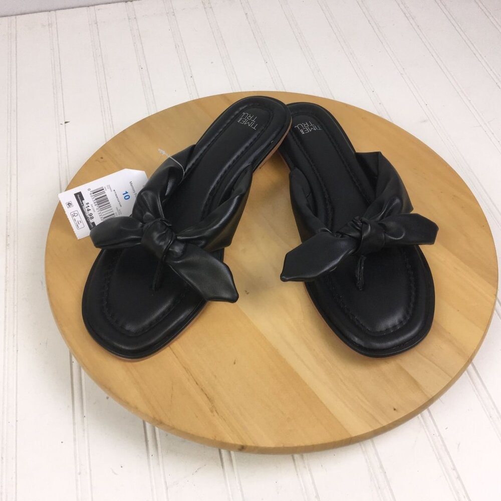 New Time & Tru Black Bow Thong Sandals  Womens Size 10